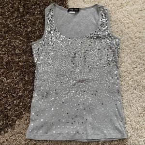 Gray Tank Top with Silver Sequins